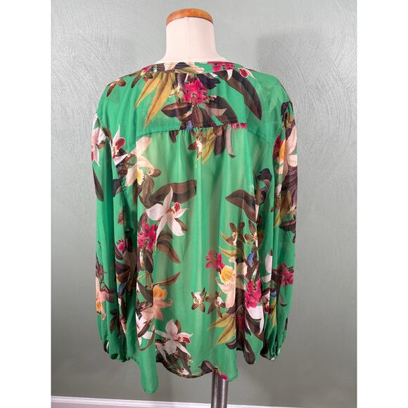Chico's Blouse Top Women's Size XL Green Floral Sheer Preppy Casual Office - Picture 9 of 10